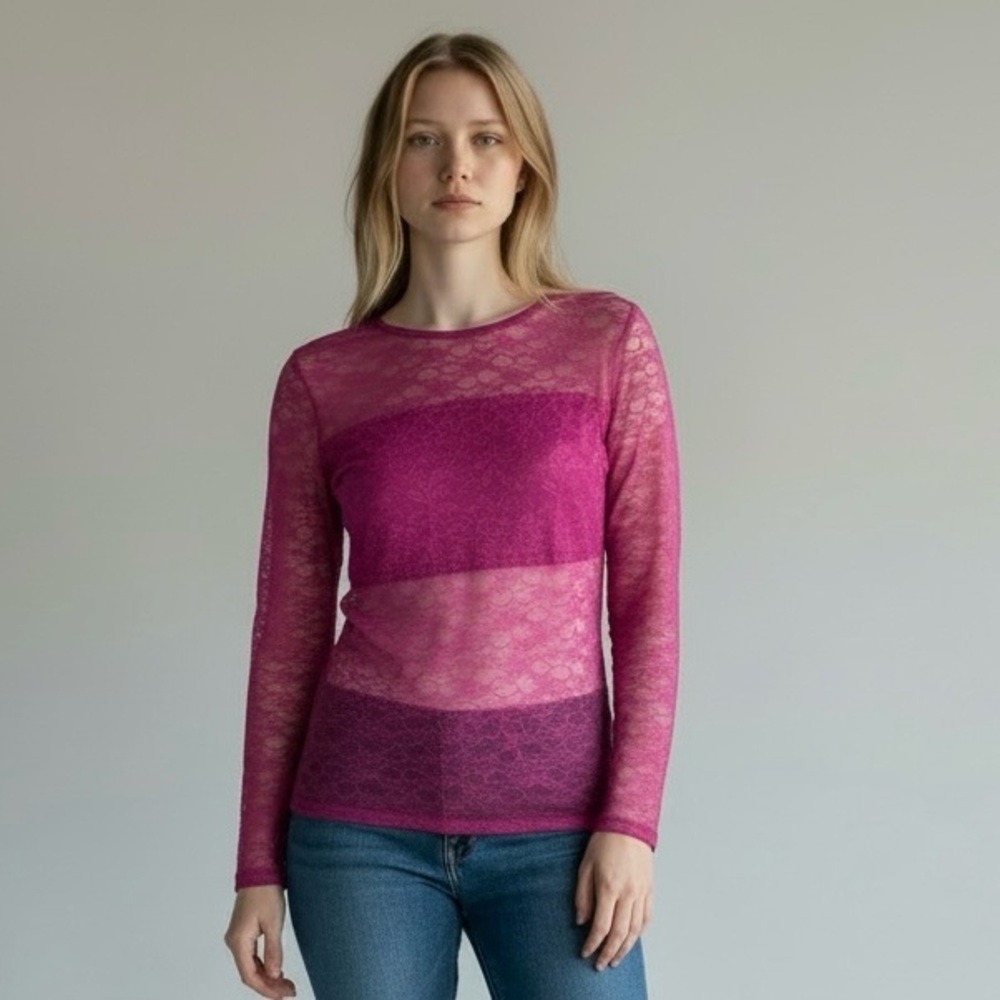 4/$40 Guess Soffie Lace‎ Long Sleeve Purple Tunic